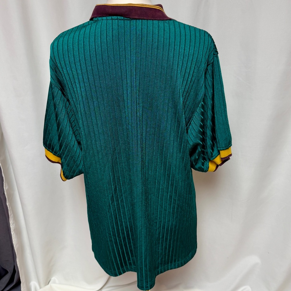 Urban Outfitters Ribbed Knit Polo Top Green Striped Varsity Collar Size Small - Picture 4 of 9